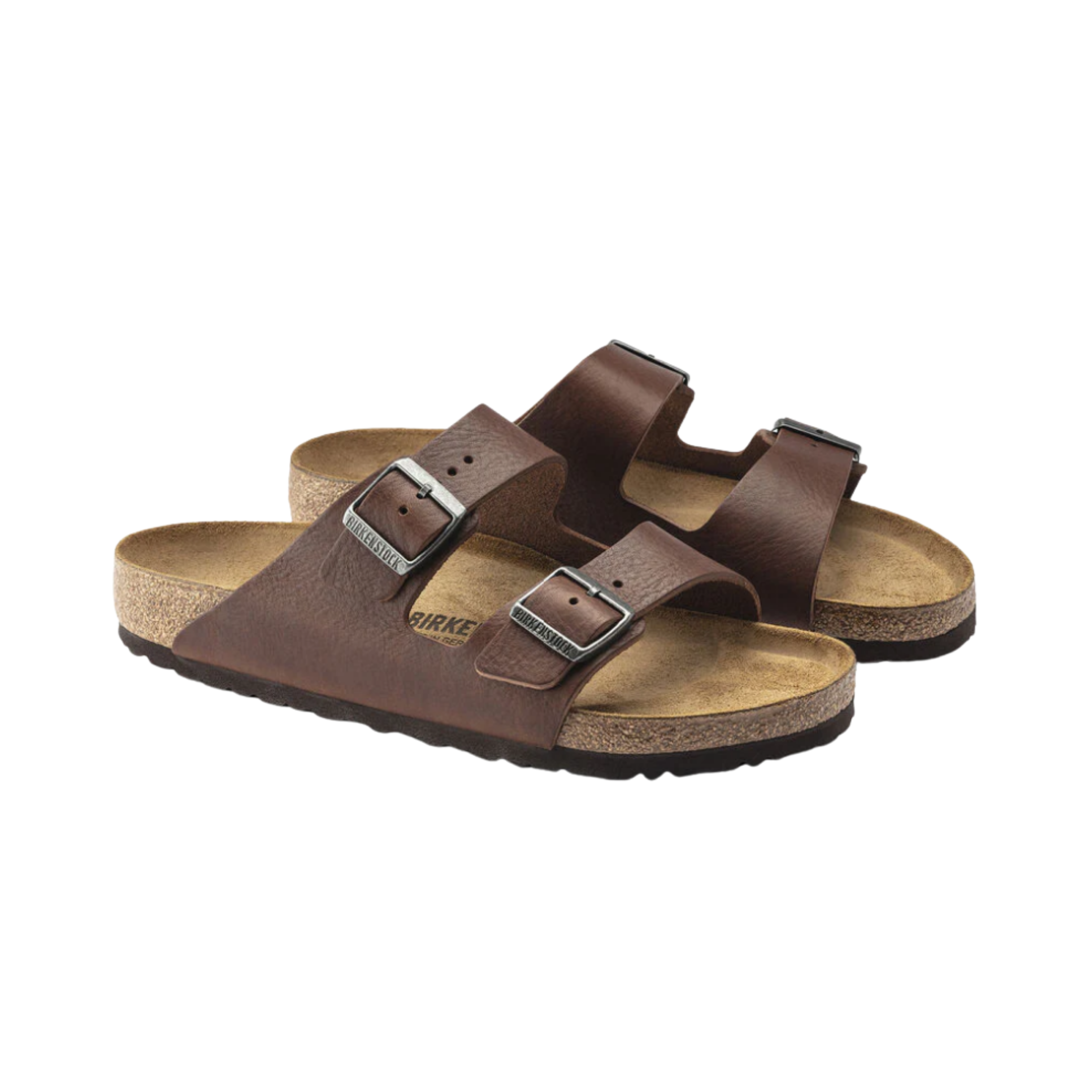 Side view of men’s Birkenstock Arizona Leather sandal in vintage wood roast – featuring a rich vintage finish, deep heel cup, and pronounced arch support for all-day wear.