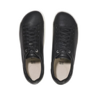 Top view of women’s Birkenstock Bend Low Leather sneaker in black – featuring a sleek leather upper, traditional lace-up design, and contoured cork-latex footbed for personalized comfort.