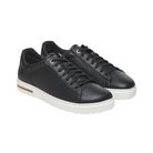 Side view of women’s Birkenstock Bend Low Leather sneaker in black – featuring a minimalist silhouette, padded collar for extra support, and soft leather construction for a premium feel.