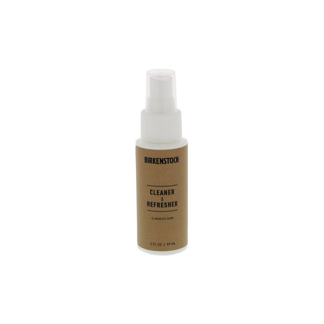 Front view of the Birkenstock Deluxe Shoe cleaner and refresher bottle – featuring a nourishing formula that moisturizes and protects leather shoes, helps maintain suppleness, and enhances the natural appearance of your footwear.