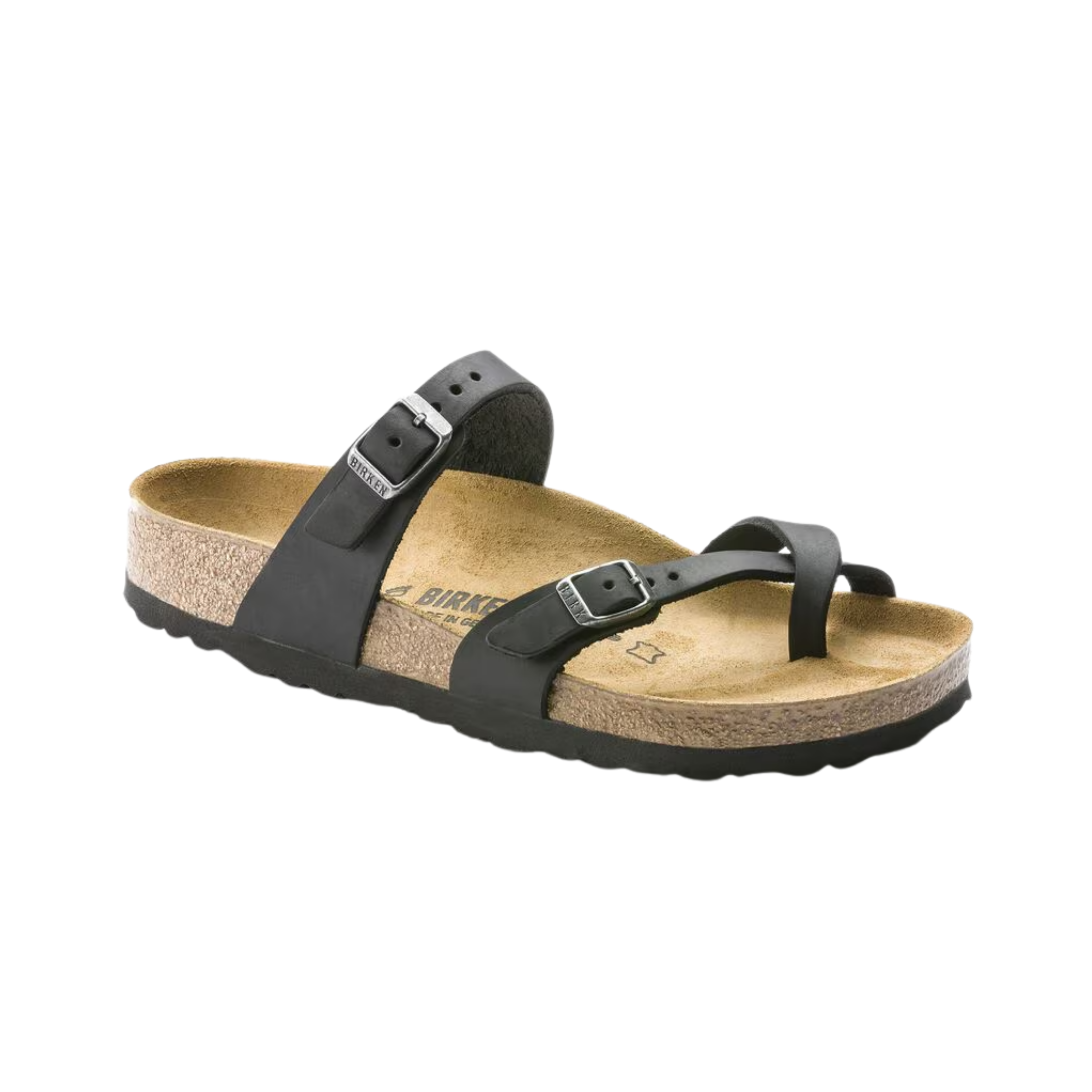 Side View of Women’s Birkenstock Glenda Nubuck Leather sandal in sandcastle – featuring premium nubuck leather straps with adjustable hook-and-loop closure, soft microfiber lining for enhanced comfort, and a contoured PU footbed with deep heel cup and arch support for natural foot alignment. The lightweight EVA and cork midsole offers cushioned shock absorption, while the flexible rubber outsole ensures durable traction for everyday wear.