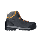 Side view of Men’s Bogs Bedrock 6-inch composite toe work boot in black, orange, and grey – featuring tall waterproof leather upper, lightweight composite toe certified to ASTM standards, cushioned insole with rebound technology for fatigue reduction, and rugged outsole with excellent grip on slippery surfaces.