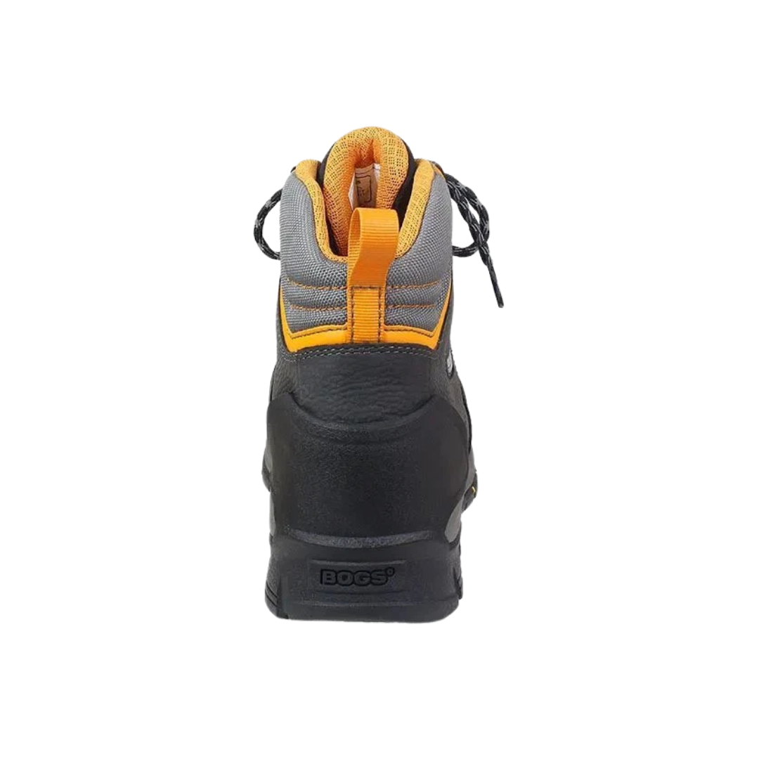 Back view of Men’s Bogs Bedrock 6-Inch Composite Toe Boot in black – displaying the reinforced heel counter and pull tab for easy on/off.
