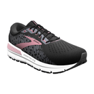 Angled view of Women’s Brooks Addiction GTS 15 running shoe in black, ebony, and mauvewood – featuring engineered mesh upper for breathability, GuideRails® support system for enhanced stability, DNA LOFT cushioning for a soft, responsive ride, and a durable rubber outsole for traction on varied surfaces.