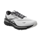 Angled view of Men’s Brooks Adrenaline GTS 23 running shoe in oyster, ebony, and alloy – featuring GuideRails® support system, soft DNA LOFT cushioning, and a breathable mesh upper for a stable, cushioned ride.