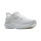 Side view of Women’s Brooks Glycerin GTS 22 running shoe in white, white, and grey – featuring engineered mesh upper for breathability, GuideRails support system to stabilize the foot and reduce excess movement, and DNA LOFT cushioning for plush, adaptive ride.