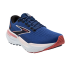 Angled view of Women’s Brooks Glycerin GTS 21 in blue, icy pink, and rose – featuring plush cushioning, breathable engineered mesh upper, supportive midsole, and durable outsole for long-distance comfort.