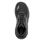 Top view of Men’s Brooks Addiction GTS 15 in Black/Black/Ebony – featuring a breathable engineered mesh upper, traditional lace-up closure, and padded tongue for enhanced comfort.