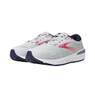 Side view of Women’s Brooks Addiction GTS 15 in Oyster/Peacoat/Lilac Rose – featuring GuideRails® holistic support system for stability, BioMoGo DNA cushioning for responsive comfort, and a sleek design for modern aesthetics.