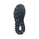 Bottom view of Women’s Brooks Addiction GTS 15 running shoe in grey, navy, and aqua – featuring durable rubber outsole with segmented crash pad for smooth heel-to-toe transition, and flex grooves for natural foot movement.