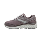 Side view of Women’s Brooks Addiction Walker Suede in Shark/Alloy/Oyster – featuring Extended Progressive Diagonal Rollbar (PDRB) for maximum support, BioMoGo DNA cushioning for responsive comfort, and a sleek design for modern aesthetics.