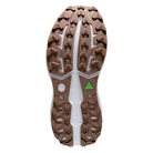 Bottom view of Women’s Brooks Caldera 7 trail running shoe in chateau and white sand – featuring a TrailTack rubber outsole with aggressive lugs for outstanding grip on uneven and wet surfaces.