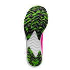Bottom view of Brooks Draft XC Spike in Pink Glo/Green/Black - featuring a durable rubber outsole that grips grass, dirt, and varied XC surfaces, ensuring a confident race performance.