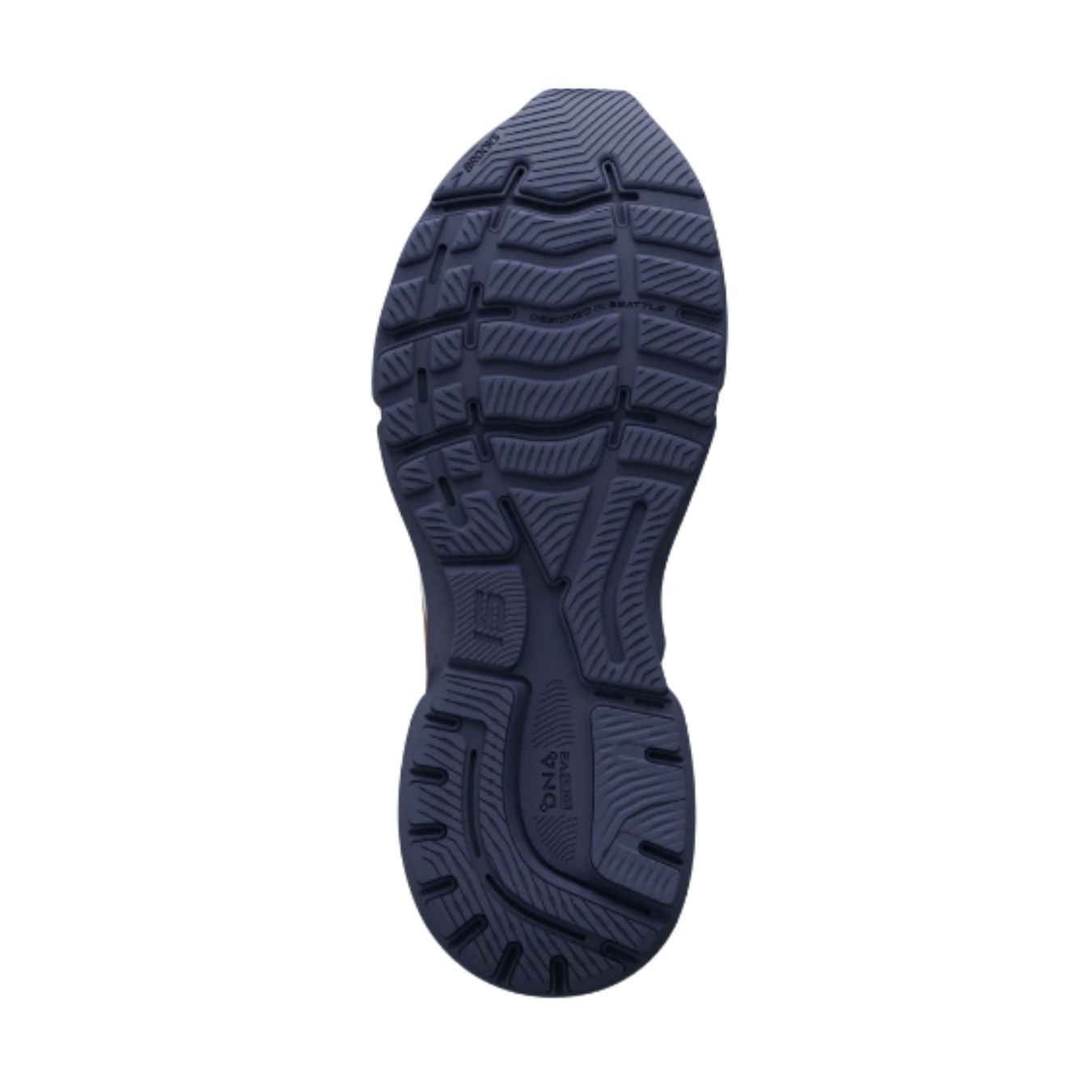 Bottom View of Women’s Brooks Ghost 15 in spa blue/neo pink/copper – featuring a durable outsole designed for smooth transitions and enhanced traction, with the segmented crash pad ensuring a seamless stride.