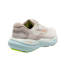 Angled view of Women’s Brooks Glycerin 21 in Coconut Aqua/Autumn Sunset, featuring GuideRails® technology for added stability, reducing excess movement while maintaining comfort and support throughout your stride.