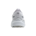 Back view of Women’s Brooks Glycerin GTS 22 running shoe in white, white, and grey – featuring molded heel counter for rearfoot stability, pull tab for easy on and off, and subtle branding details.