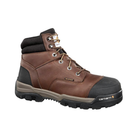 Side view of Men’s Carhartt Ground Force waterproof composite toe boot in brown and black – featuring rugged waterproof leather upper, composite safety toe for impact protection, electrical hazard rating, slip-resistant outsole for stable footing, and memory foam insole for cushioning on the job.