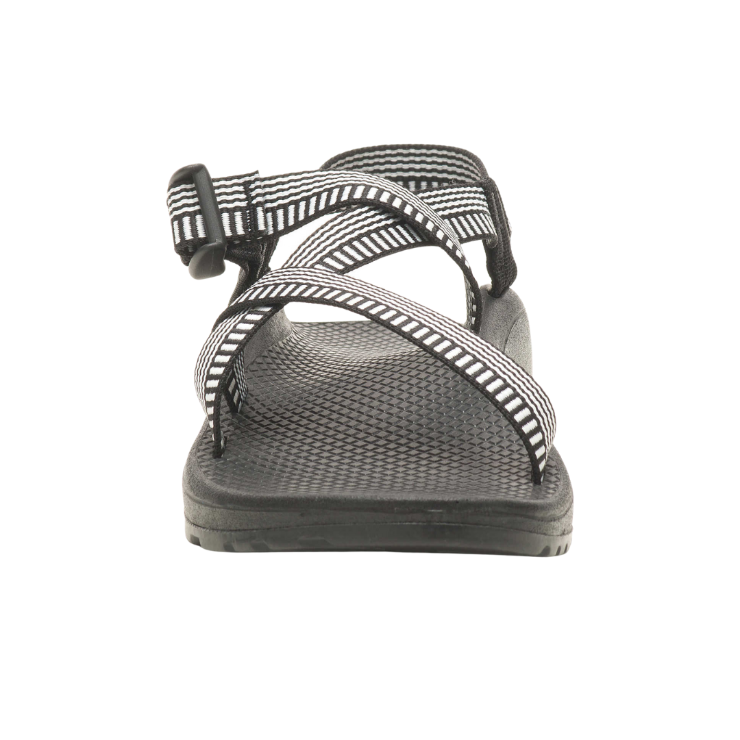 Back view of Women’s Chaco Z/Cloud 2 sandal in black and white – featuring adjustable heel risers, padded heel strap, and durable construction for secure fit.