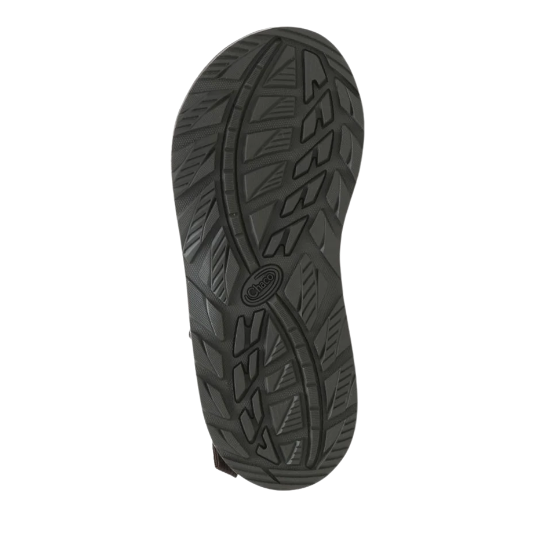 Bottom view of Men’s Chaco Z/Cloud 2 sandal in Essence Java – highlighting non-marking ChacoGrip™ rubber outsole with 3.5mm lug depth for reliable grip on various terrains.