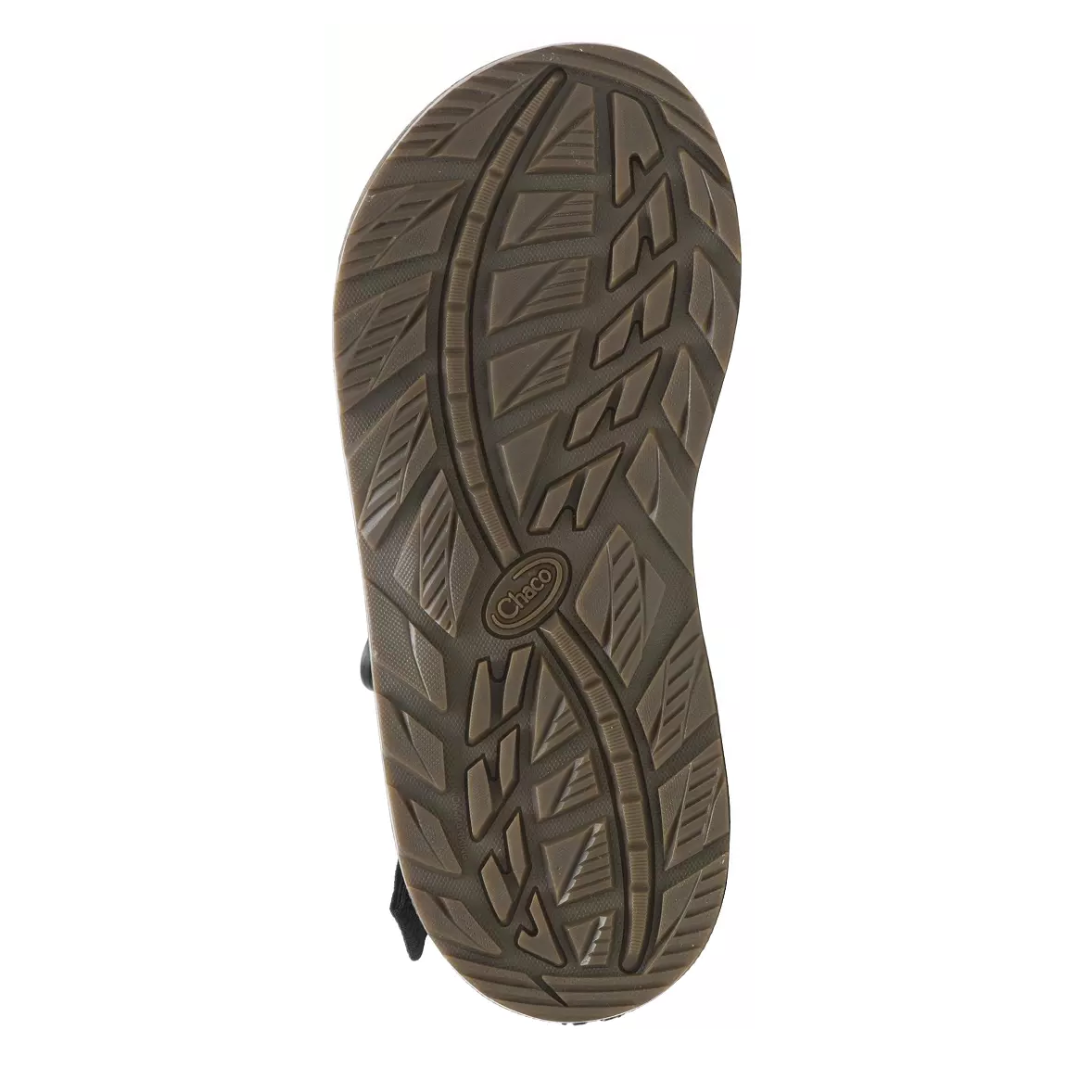 Bottom view of Men’s Chaco Z/Cloud sandal in Weave Black – highlighting the non-marking ChacoGrip™ rubber outsole with 3.5mm lug depth for superior traction.