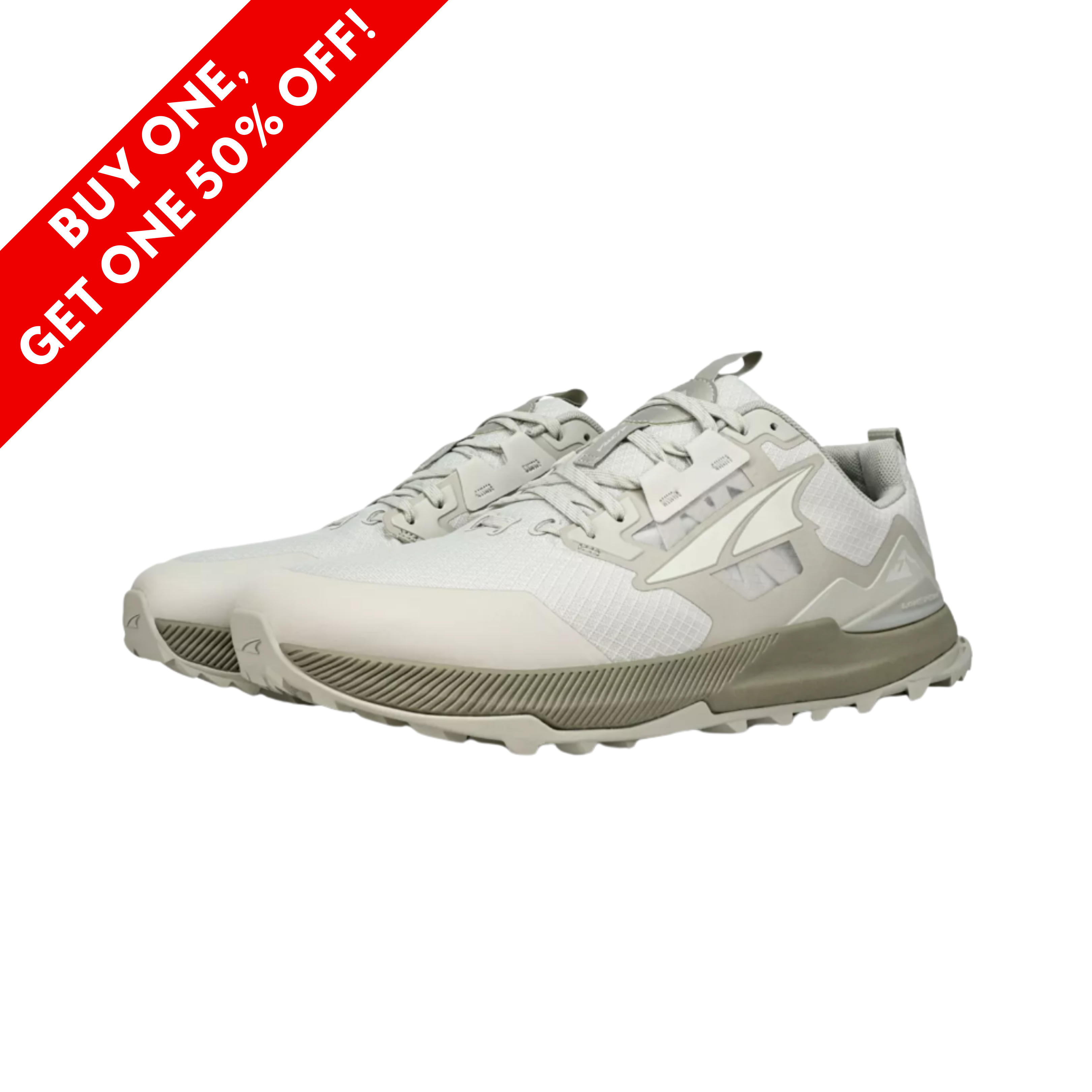 Side View of Men’s Altra Lone Peak 7 trail running shoe in taupe – featuring grippy MaxTrac™ outsole, durable upper with drainage zones, and responsive cushioning for rugged terrain.