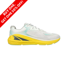 Side View of Men’s Altra Paradigm 6 running shoe in gray and yellow – featuring max cushioning, medial GuideRail™ for stability, and a natural foot-shaped design for comfort.