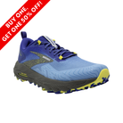 Side View of Men’s Brooks Cascadia 17 trail running shoe in blue, surf the web, and sulphur – featuring dynamic trail stability, breathable upper mesh, and cushioned yet firm ride for mountain trails.