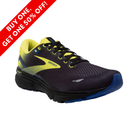 Side View of Men’s Brooks Ghost 15 running shoe in black, nightlife, and blue – featuring breathable construction, soft underfoot cushioning, and enhanced heel-to-toe transitions for consistent support.