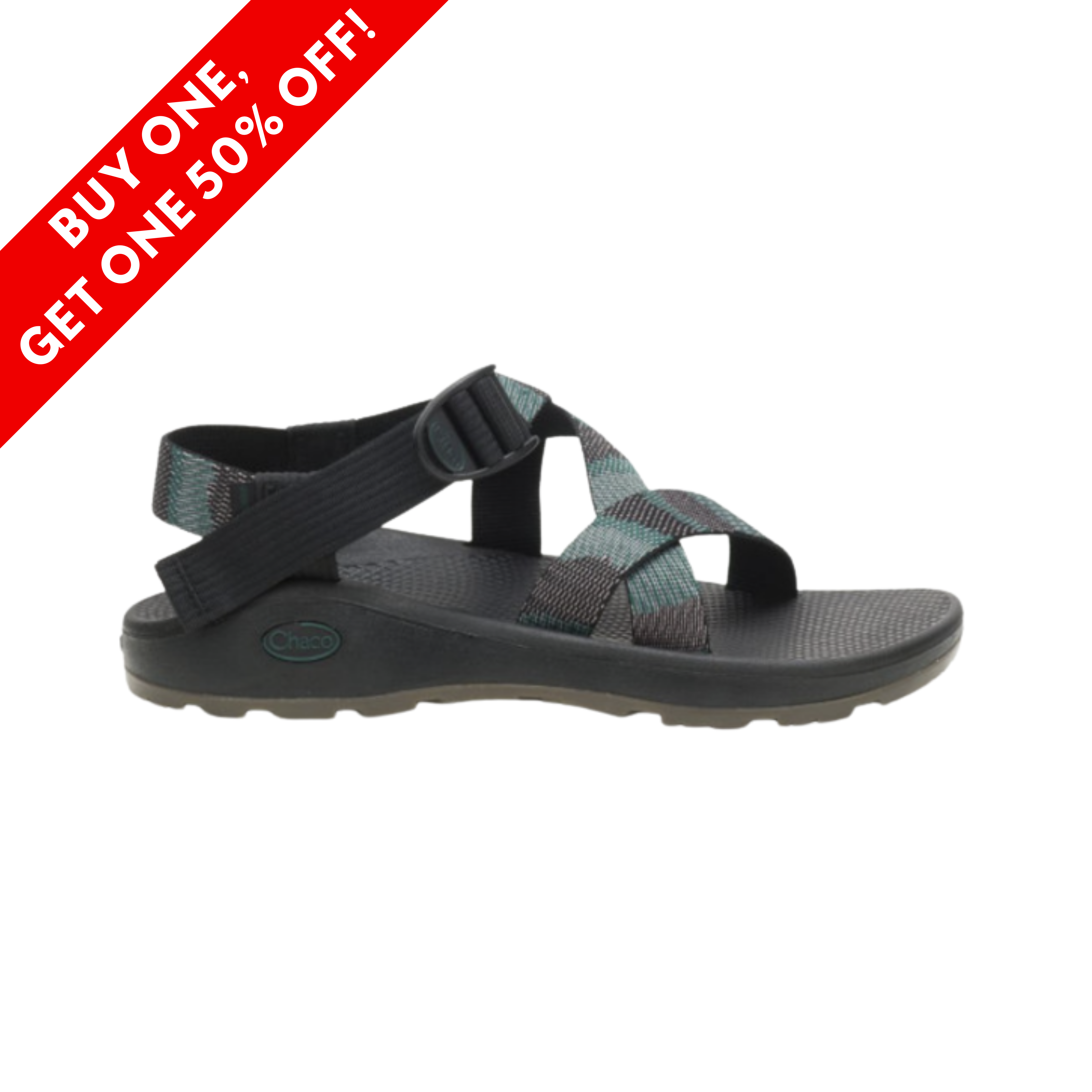 Side View of Men’s Chaco Z/Cloud Weave sandal in black – featuring woven polyester jacquard straps with adjustable ladder-lock buckle, LUVSEAT™ dual-density midsole for contoured arch support, and ChacoGrip™ rubber outsole for durable, slip-resistant traction on varied terrain.