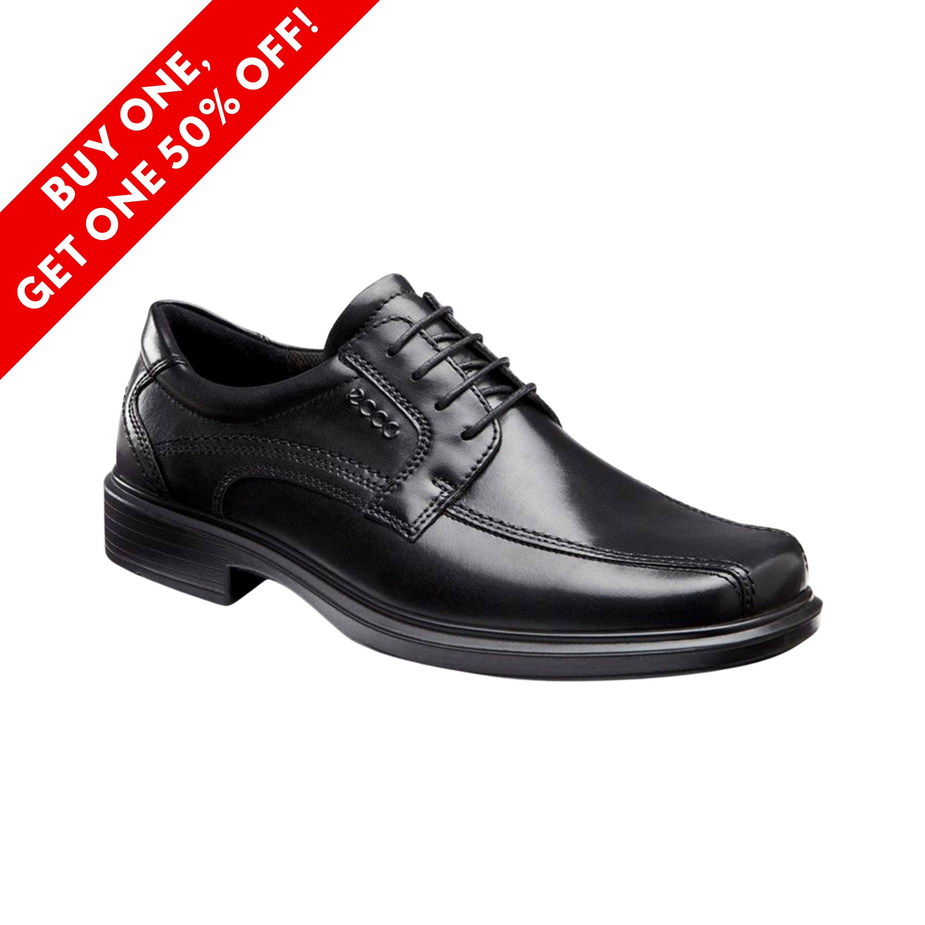 Side View of Men’s ECCO Helsinki Bike Toe Lace shoe in black – featuring premium full-grain leather upper with classic bike toe design, lace-up closure for a secure fit, removable leather-covered insole with ECCO Comfort Fibre System™, and a lightweight direct-injected PU outsole for long-lasting cushioning and support.