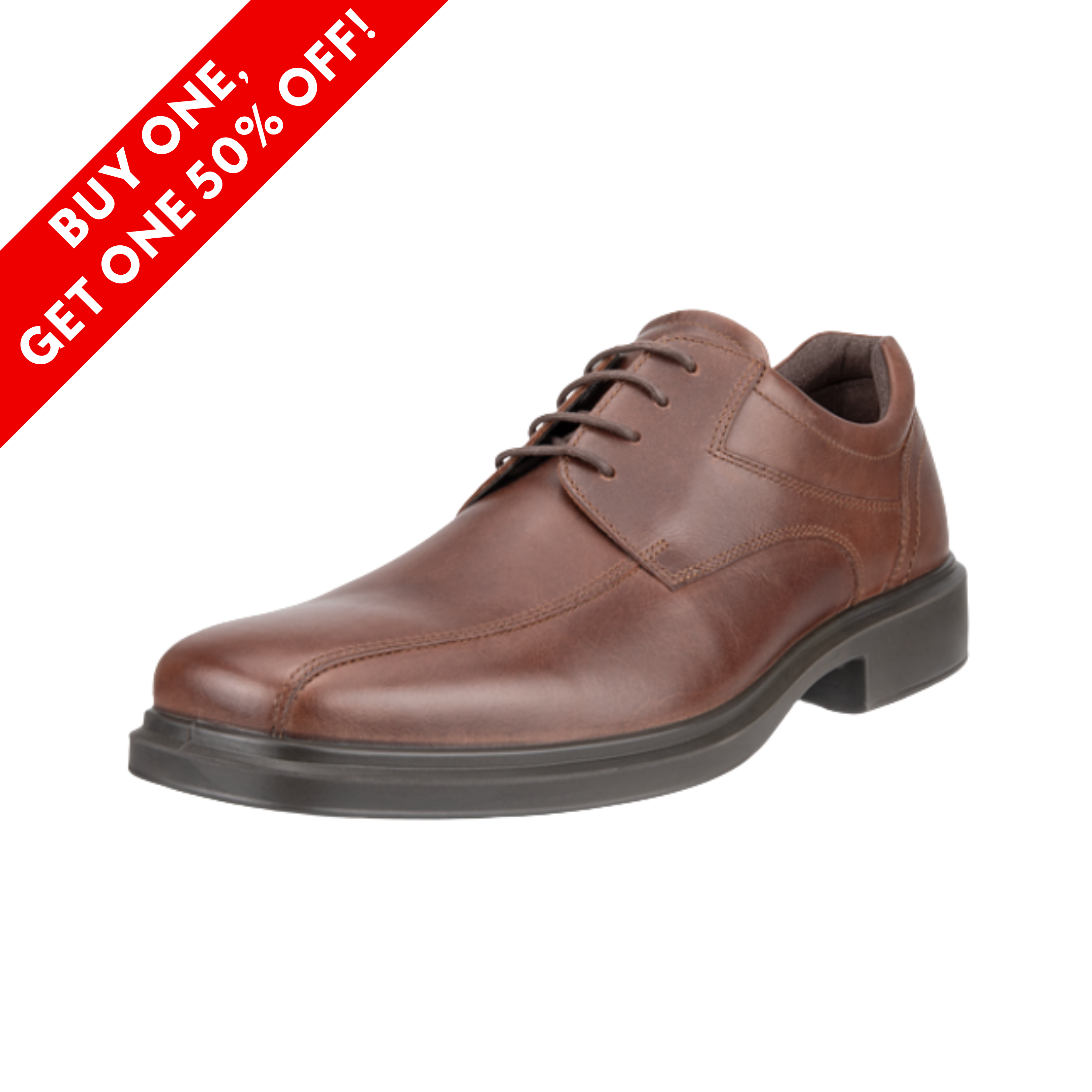 Side View of Men’s ECCO Helsinki Derby Bike Toe shoe in mink – featuring smooth full-grain leather upper with classic bike toe stitching, padded collar for added comfort, removable leather-covered insole with ECCO Comfort Fibre System™, and a lightweight PU outsole for shock-absorbing durability.