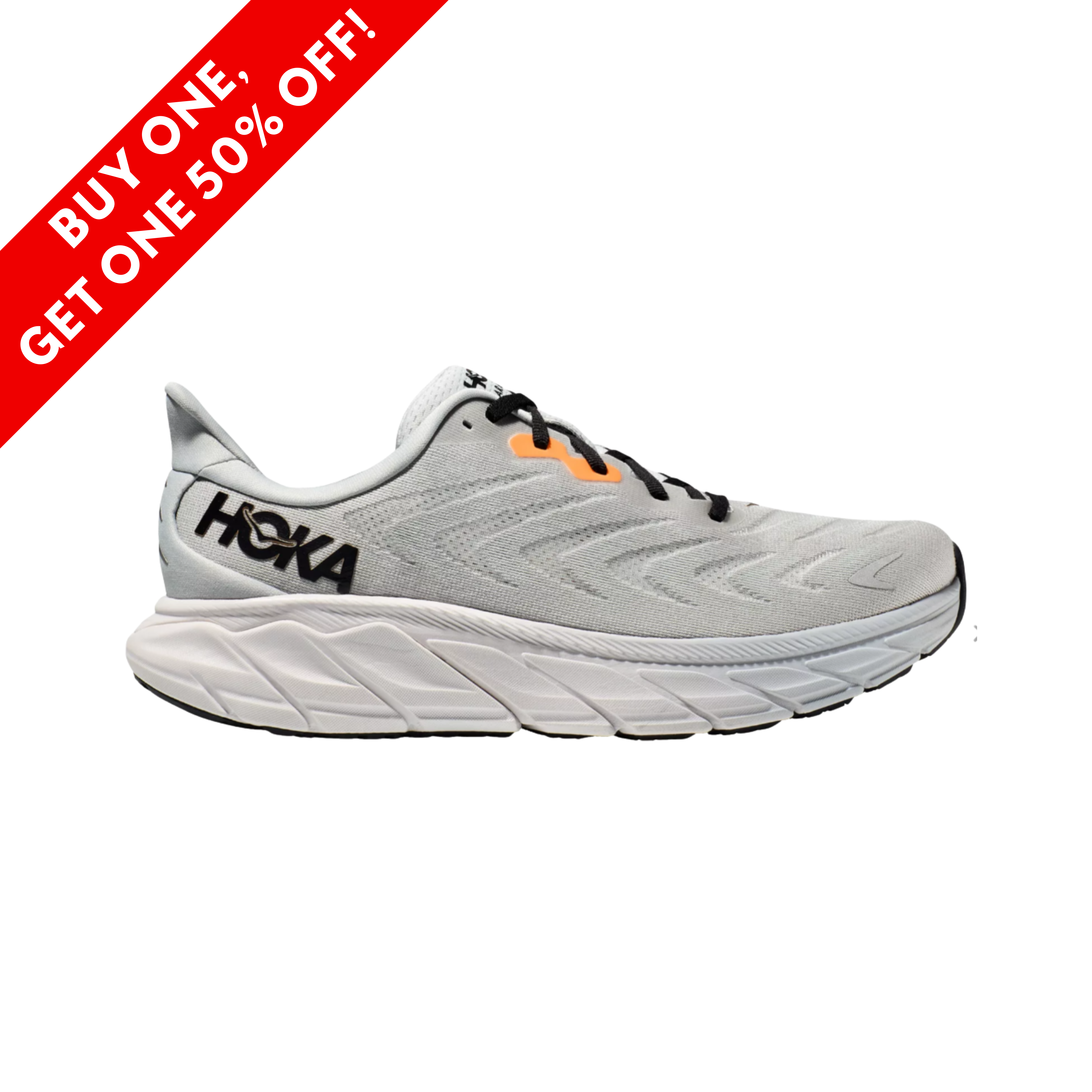 Side View of Men’s Hoka Arahi 6 running shoe in harbor mist black – featuring a breathable engineered mesh upper, J-Frame midsole for lightweight stability, and early-stage Meta-Rocker for smooth and supportive transitions.