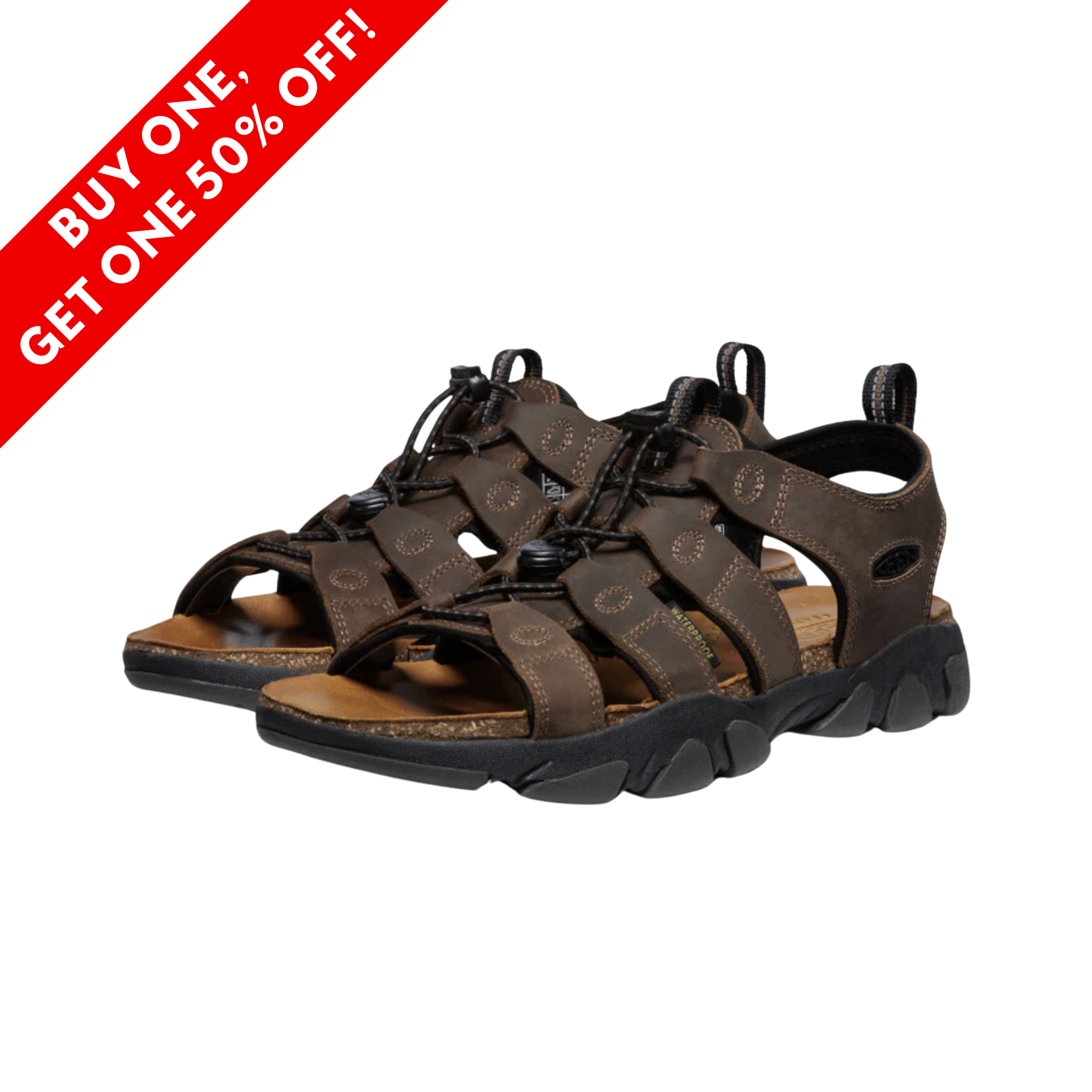 Side View of Men’s Keen Daytona II Sandal in bison black – featuring a premium leather upper with adjustable hook-and-loop straps, metatomical EVA footbed for personalized comfort, and durable rubber outsole for all-terrain traction.