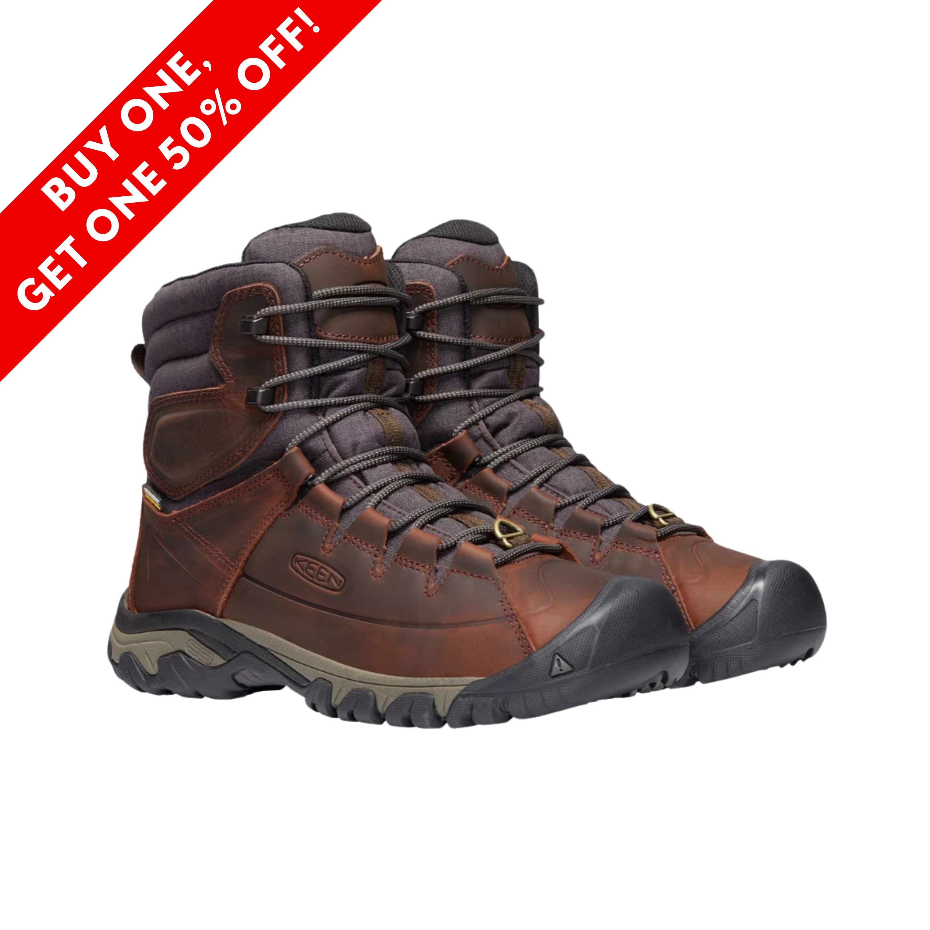 Side View of Men’s Keen Targhee High Boot in cocoa mulch – featuring a waterproof leather upper, breathable membrane for moisture control, and rugged rubber outsole with deep lugs for dependable traction.