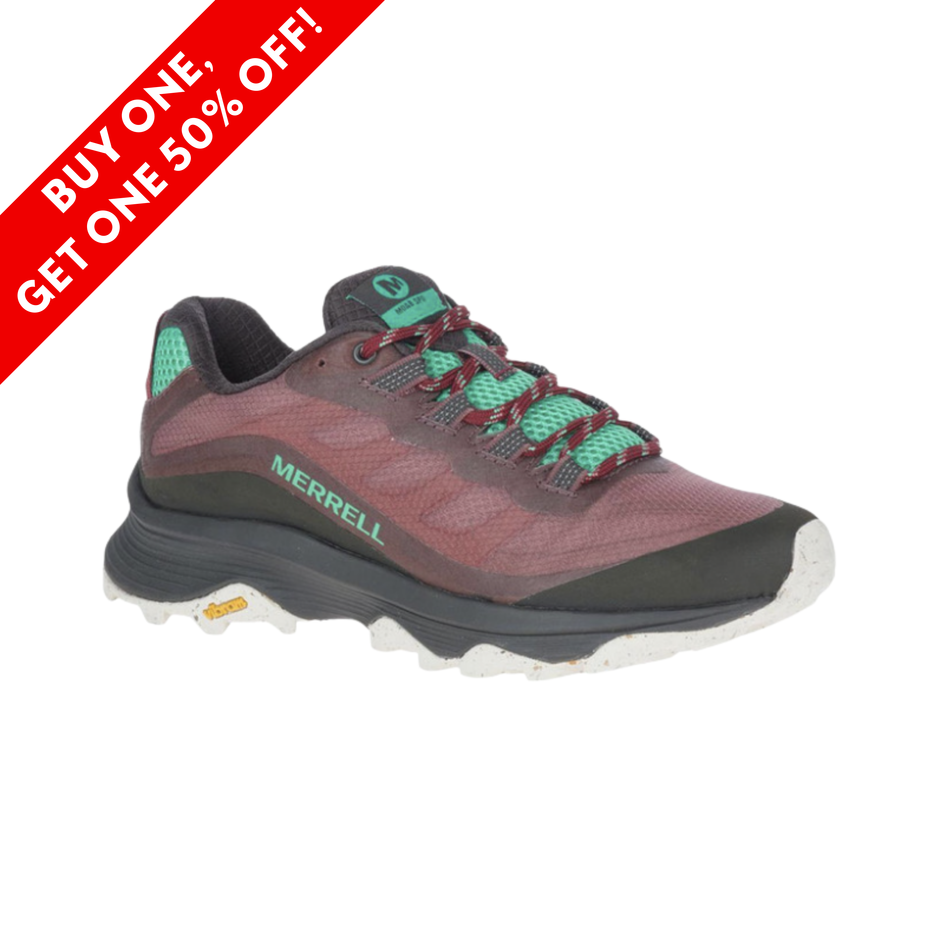 Side View
Side View of Women’s Merrell Moab Speed hiking shoe in burlwood – featuring a breathable mesh and TPU upper, FloatPro Foam midsole for lightweight cushioning, and Vibram EcoDura outsole for durable trail traction.