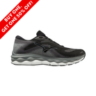 Side View of Women’s Mizuno Wave Sky 7 running shoe in pearl blue white – featuring a breathable stretch woven upper, Mizuno Enerzy Core midsole for plush cushioning, and durable X10 rubber outsole for long-lasting traction.