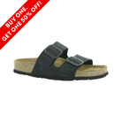 Side View of Women’s Naot Santa Barbara sandal in black nubuck – featuring a soft nubuck leather upper with adjustable buckle straps, anatomic cork and latex footbed for cushioned comfort, and flexible slip-resistant outsole for everyday wear.