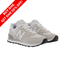 Side View of Women’s New Balance 574 Core sneaker in nimbus cloud with white – featuring a suede and mesh upper for durability, ENCAP midsole cushioning for support, and durable rubber outsole for everyday wear.