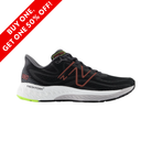 Side View of Men’s New Balance Fresh Foam x 880v13 running shoe in black with brick red – featuring a breathable engineered mesh upper, Fresh Foam X midsole for soft cushioning, and durable rubber outsole for everyday performance.