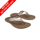 Side View of Women’s OluKai Kapehe Luana sandal in silver sahara – featuring premium leather straps with soft microfiber lining, anatomically contoured PU footbed with arch support for all-day comfort, and a textured rubber outsole for durable traction on various surfaces.