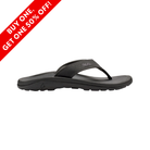 Side View of Men’s OluKai ‘Ohana sandal in black dark shadow – featuring water-resistant synthetic leather straps with quick-drying jersey knit lining, anatomical EVA midsole with arch support for all-day comfort, and non-marking rubber outsole with reef-inspired lug design for enhanced grip.