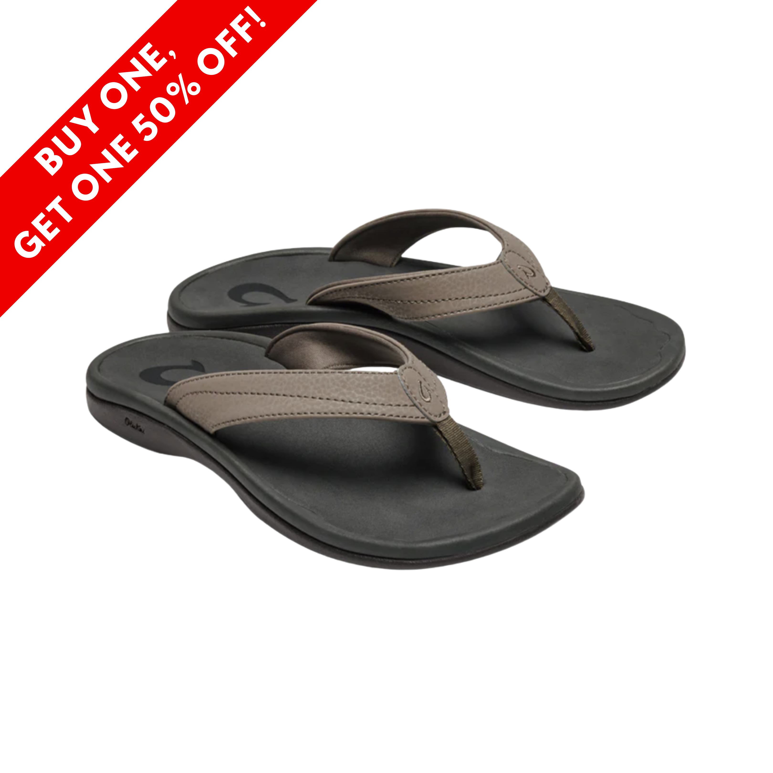 Side View of Women’s OluKai ‘Ohana sandal in warm taupe island salt – featuring water-resistant synthetic straps with quick-drying jersey knit lining, a cushioned EVA midsole with anatomical footbed for arch support, and a non-marking rubber outsole with coral reef lug design for enhanced traction.