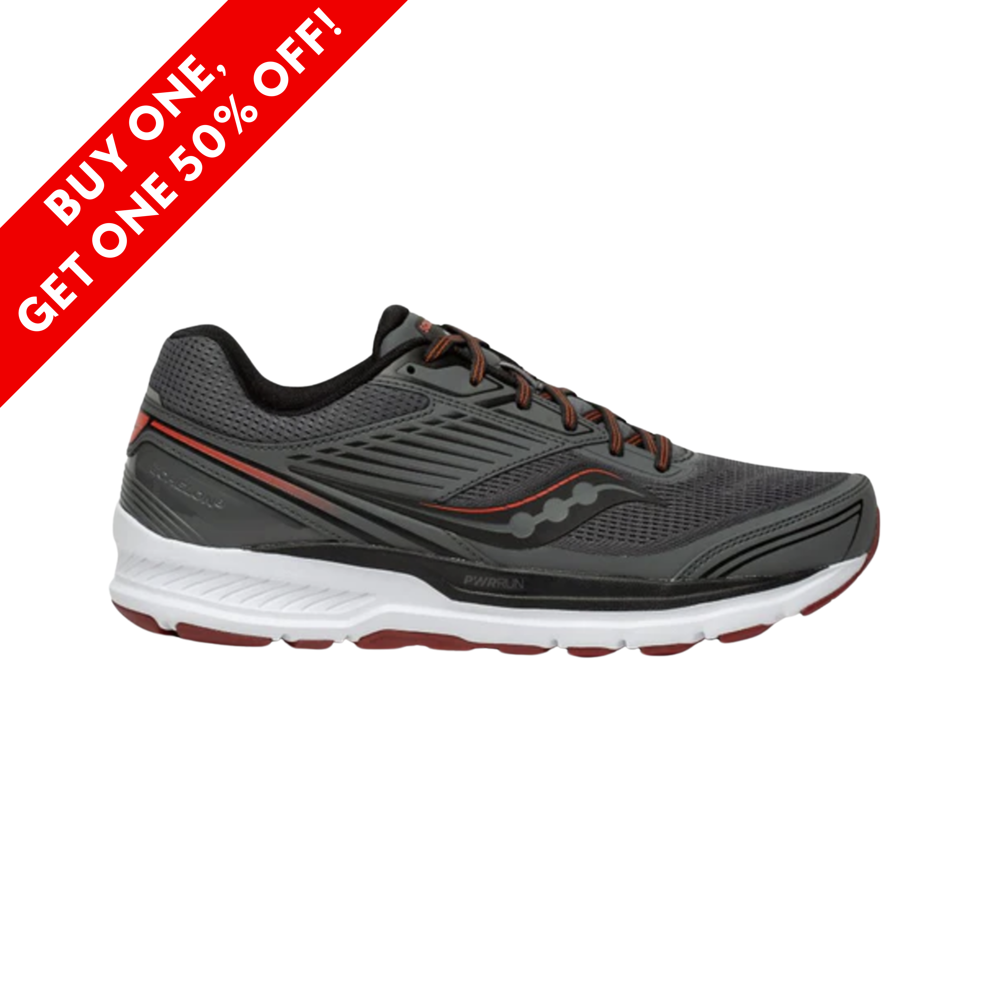Side View of Men’s Saucony Echelon 8 running shoe in shadow mulberry – featuring a breathable engineered mesh upper with supportive overlays, PWRRUN cushioning for a balanced and comfortable ride, and a wide, stable base suitable for orthotics and neutral runners.