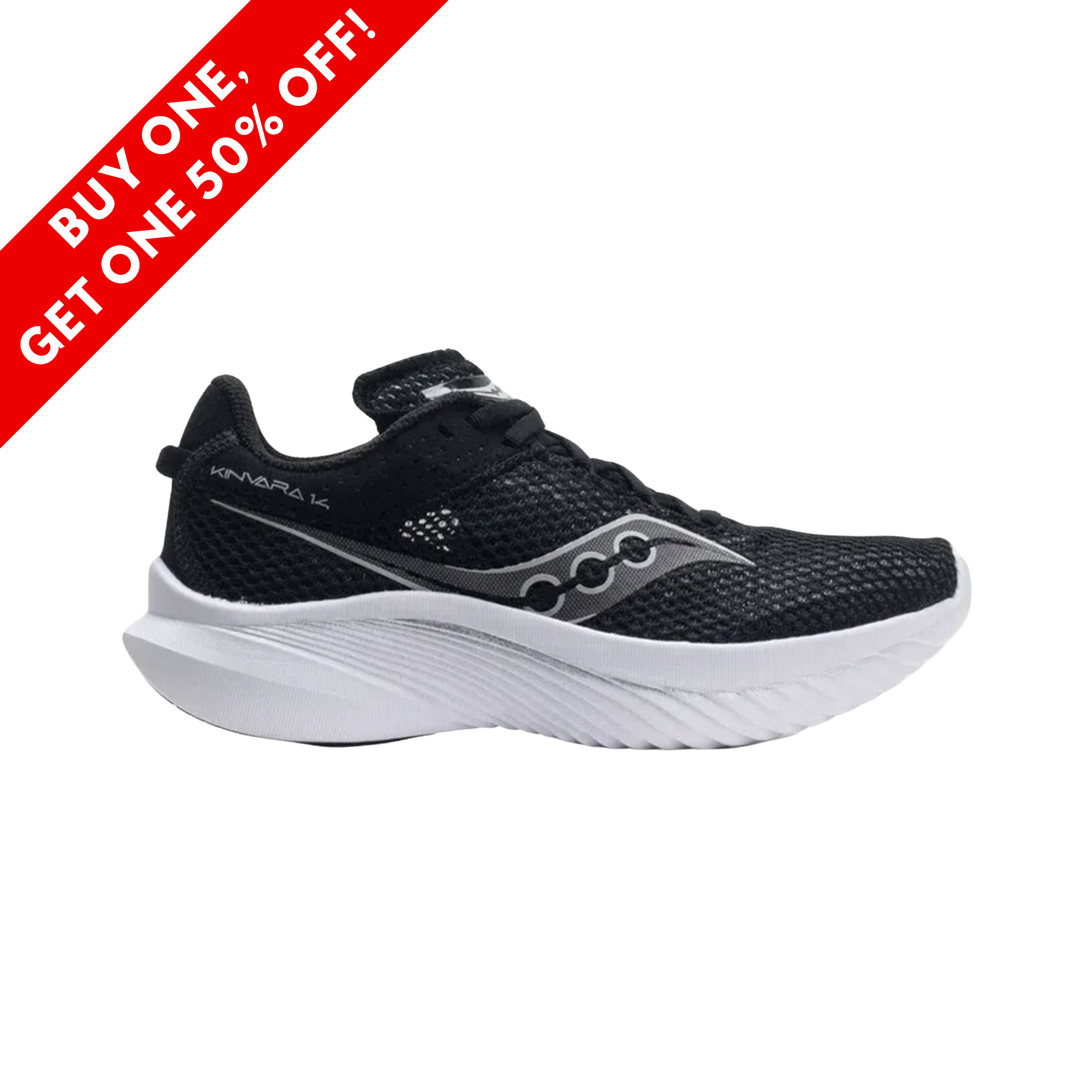 Side View of Women’s Saucony Kinvara 14 running shoe in red rose – featuring a lightweight engineered mesh upper for enhanced breathability, PWRRUN midsole cushioning for a responsive ride, and streamlined outsole design for smooth, fast transitions.