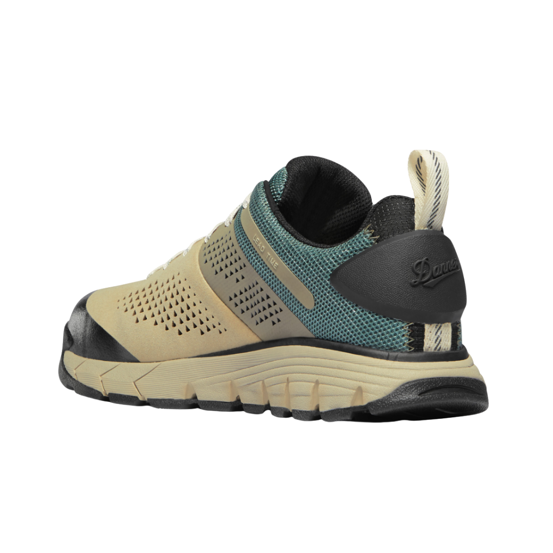 Back view of Women’s Danner Lead Time 3-inch composite toe NMT boot in turquoise – featuring padded heel collar for rearfoot cushioning, pull tab for easy on and off, and subtle branding details.