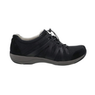 Side view of Women’s Dansko Henriette sneaker in black suede – featuring a sporty low-top profile, supportive midsole, and tonal stitching for sleek style.