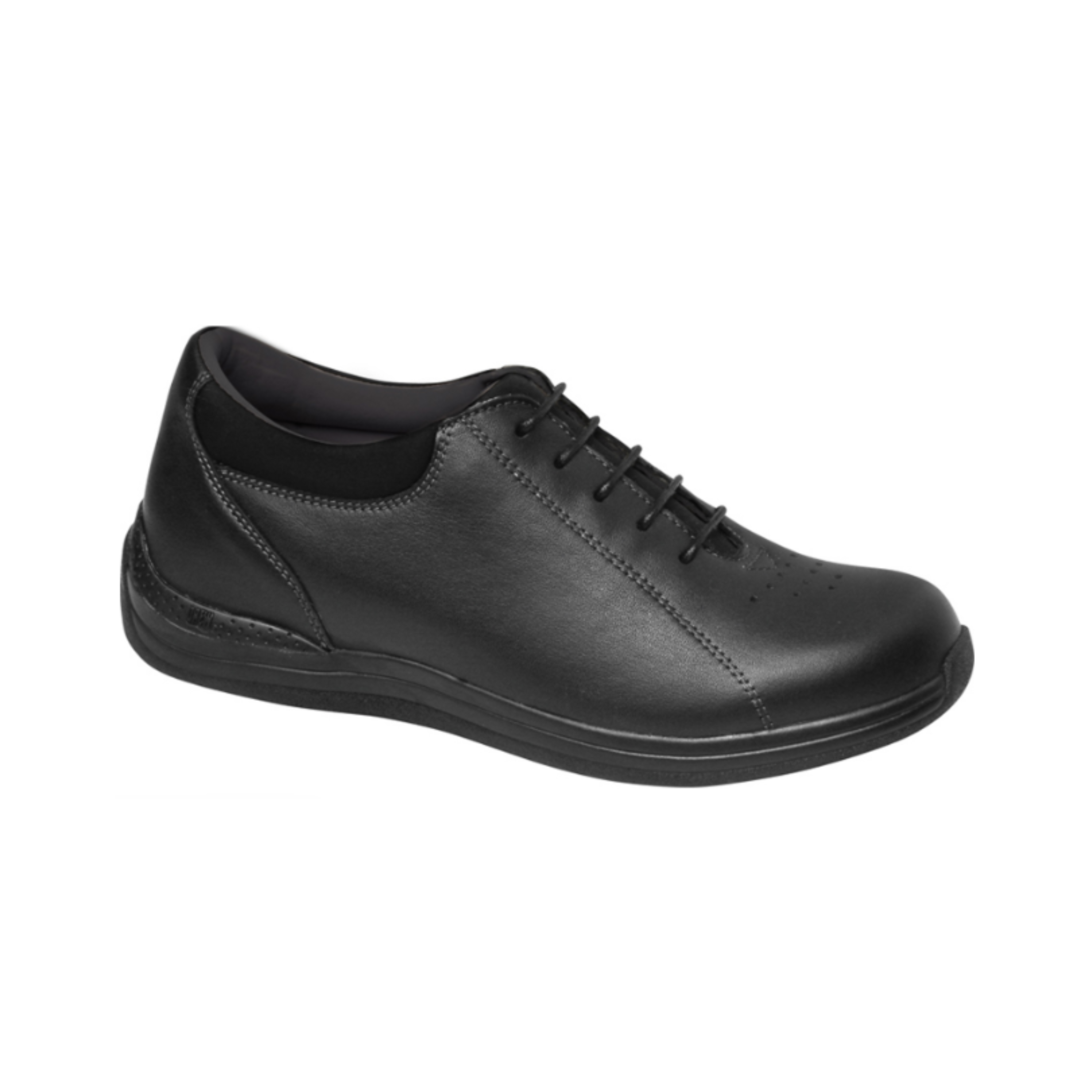 Side view of Women’s Drew Tulip black leather dress shoe – featuring smooth black leather upper with refined stitching details, padded collar, cushioned footbed for comfort, and slip-on silhouette ideal for casual and formal occasions.
