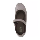 Top view of Women’s Drew Rose comfort shoe in dusty pewter – featuring dual hook-and-loop straps, wide toe box, and soft padded upper for enhanced comfort.