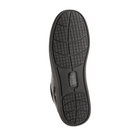 Bottom view of Women’s Drew Tulip comfort shoe in black leather – featuring a non-slip rubber outsole, rocker bottom design, and grip-enhancing tread pattern.