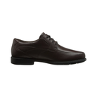 Angled view of Men’s Dunham Bike Front Oxford dress shoe in brown and black – featuring leather upper with classic brogue detailing, cushioned footbed, flexible outsole, and breathable lining.